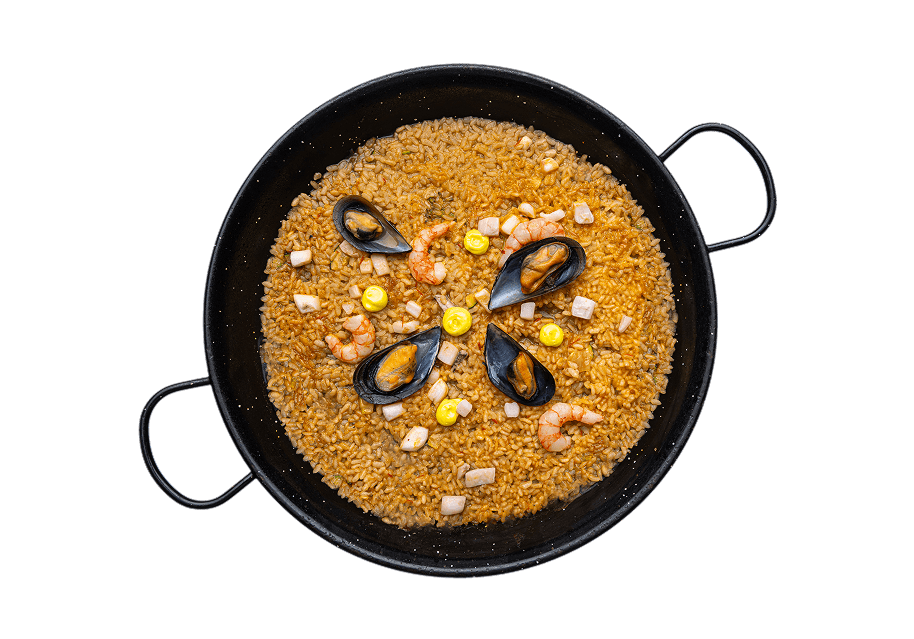 Arroz seco de gambita blanca y marisco de lonja y alioli de azafrán